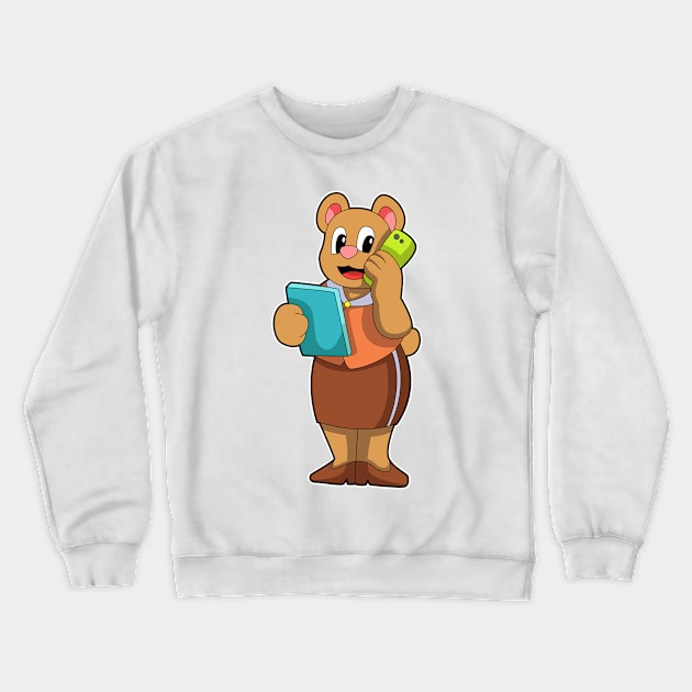 Bear as Secretary at Call with Phone Crewneck Sweatshirt by Markus Schnabel